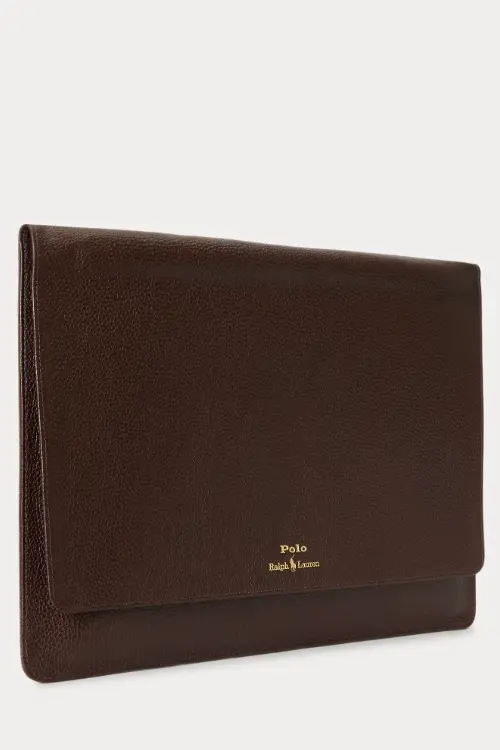 Pebbled Leather Laptop Sleeve Dark Brown