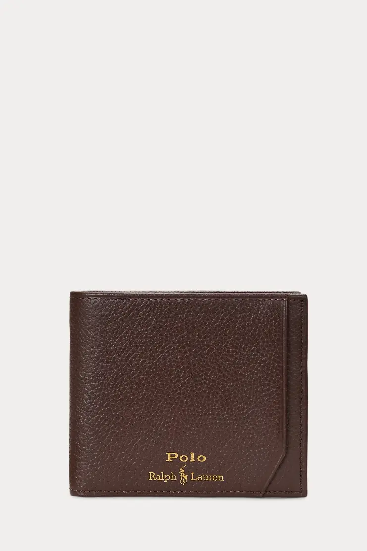 Pebbled Leather Wallet Dark Brown
