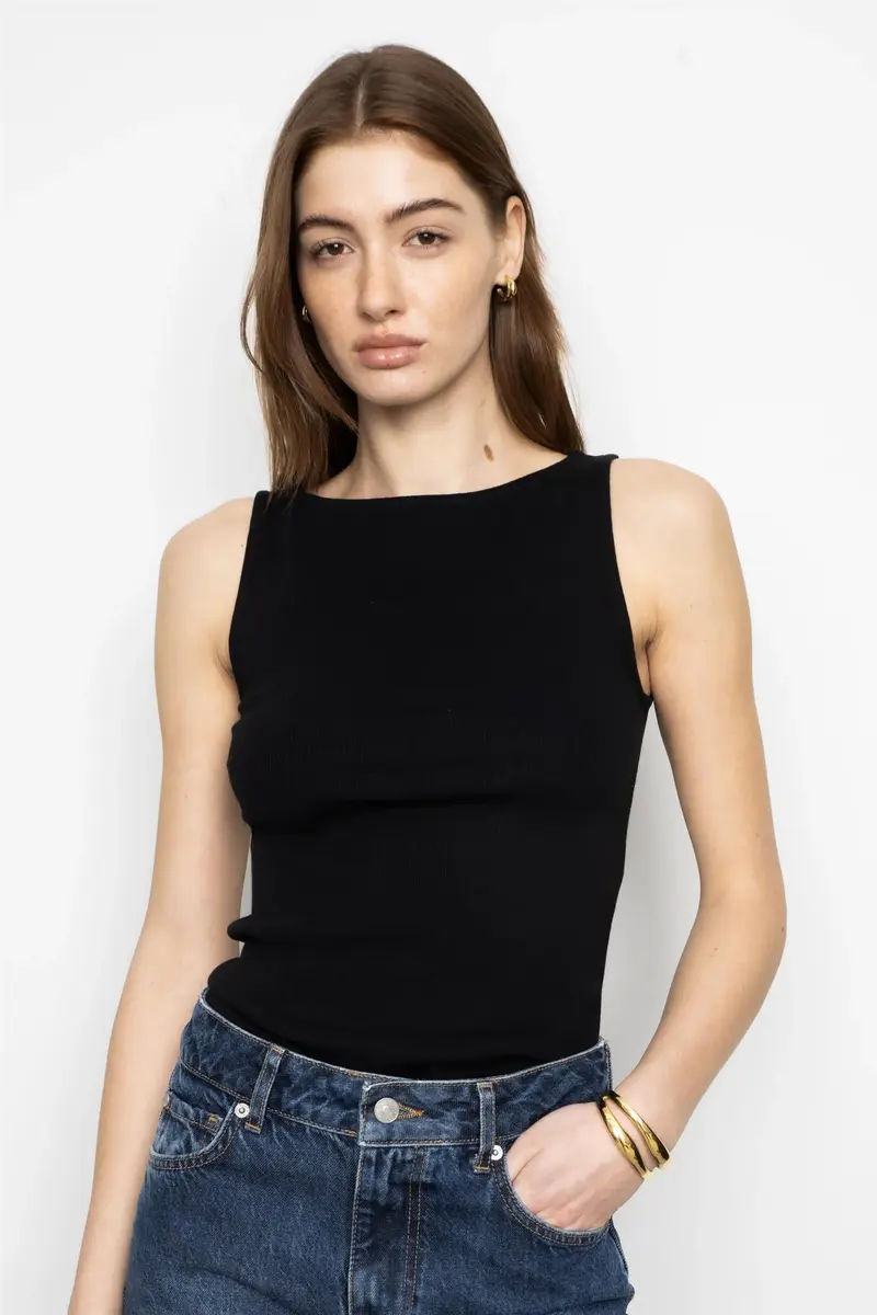 Peggy Rib Boatneck Top Black