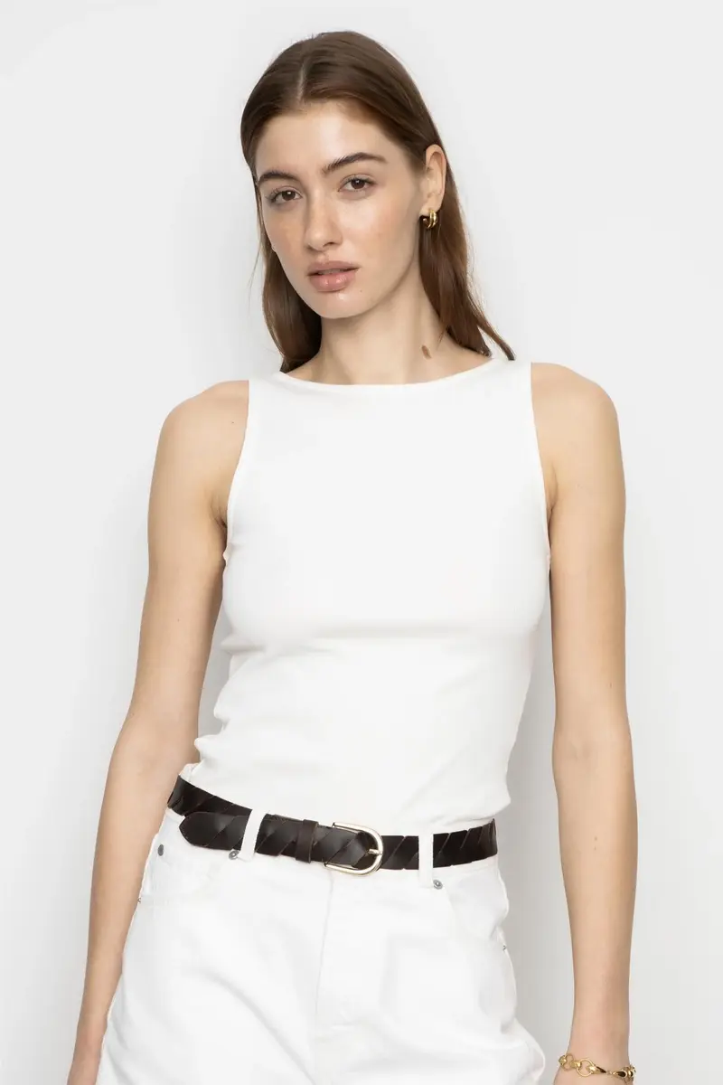 Peggy Rib Boatneck Top Offwhite