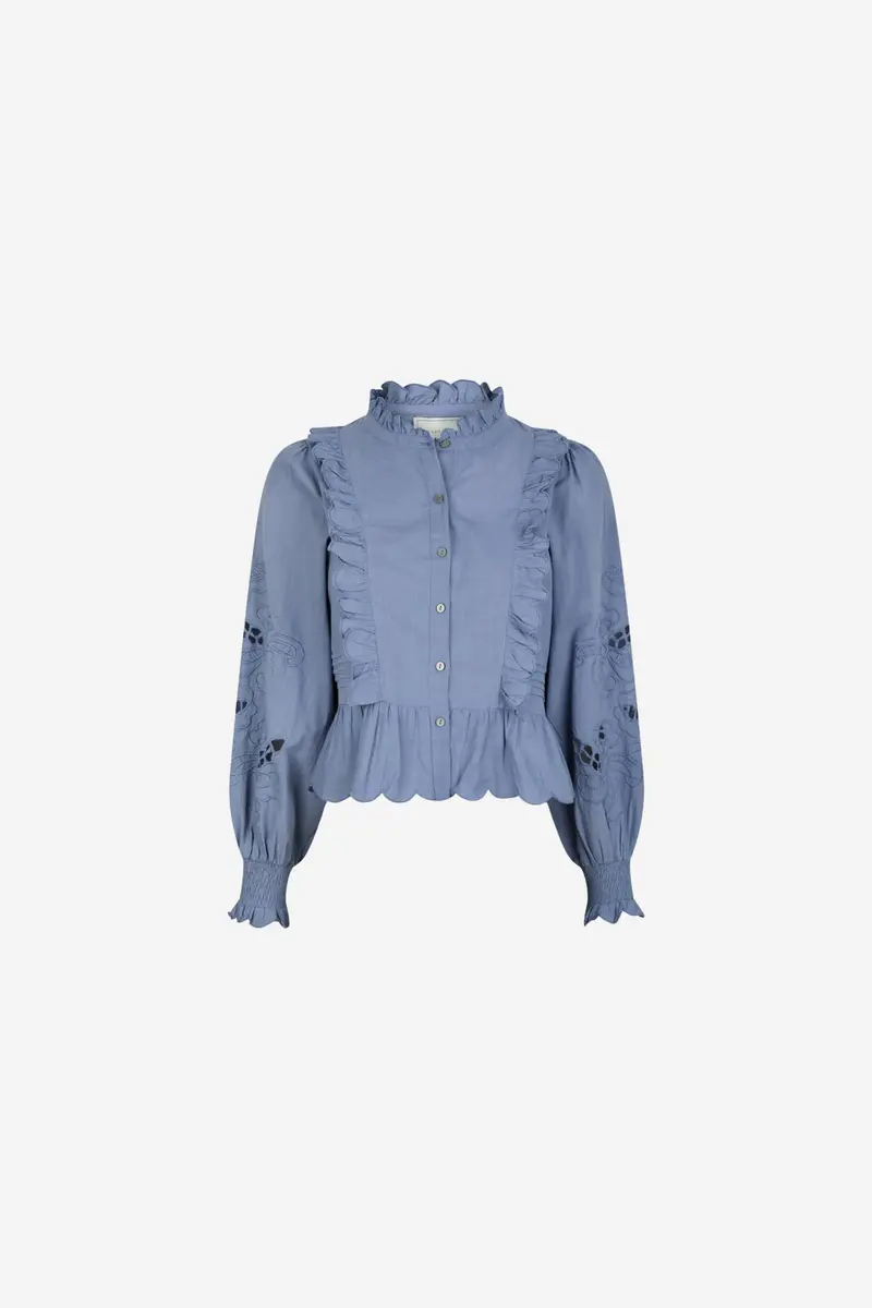 Petrine Embroidery Blouse Dusty Blue