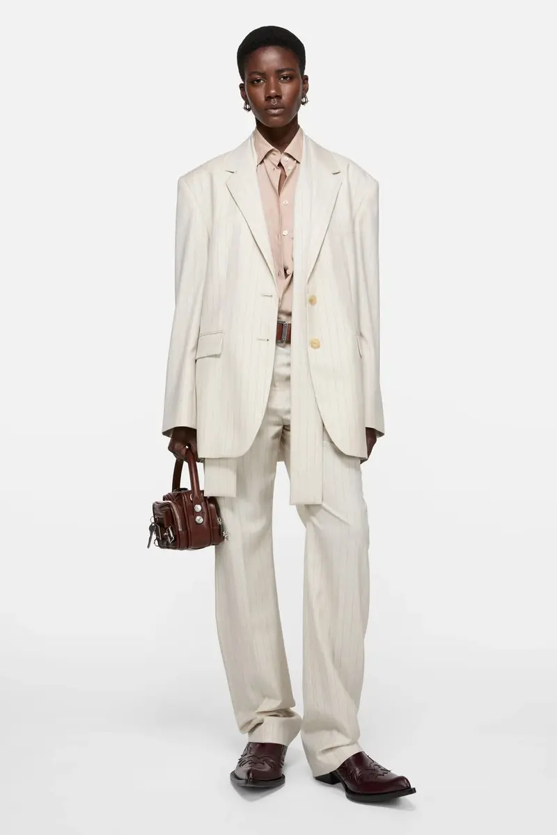 Pinstripe Blazer with Scarf