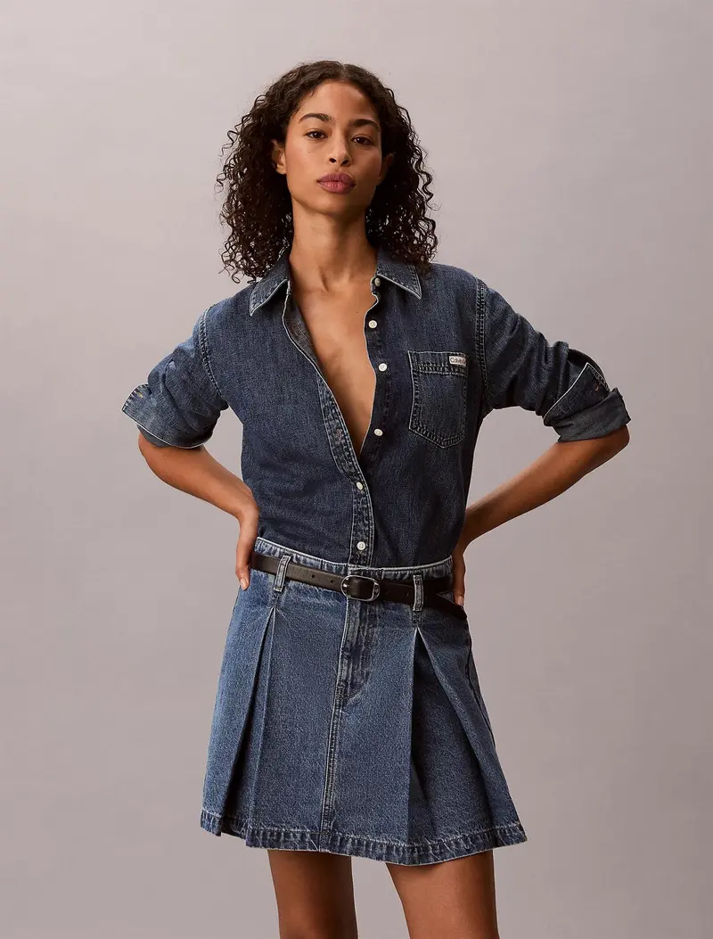 Pleated Denim Mini Skirt Tinted