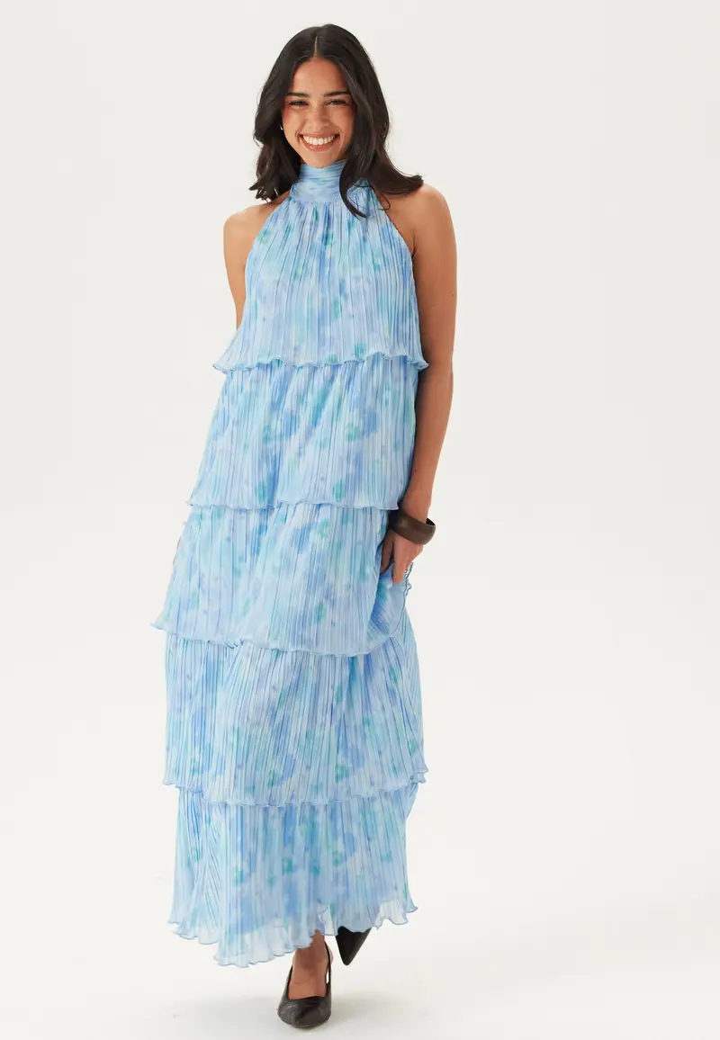 Pleated Flounce Maxi Dress