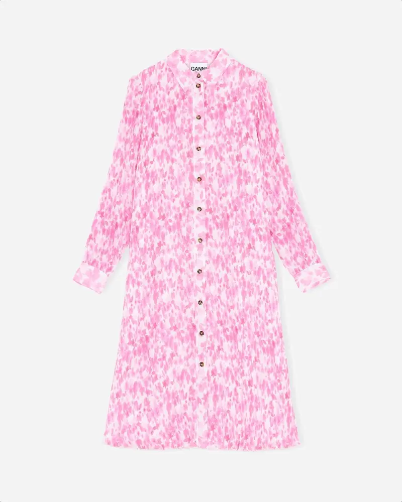 Pleated Georgette Shirt Dress - Sweet Lilac