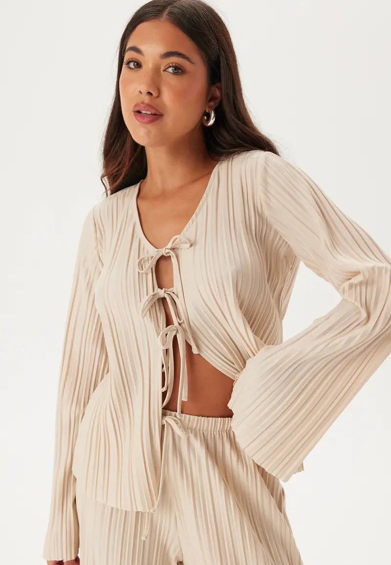 Pleated Tie Cardigan Top