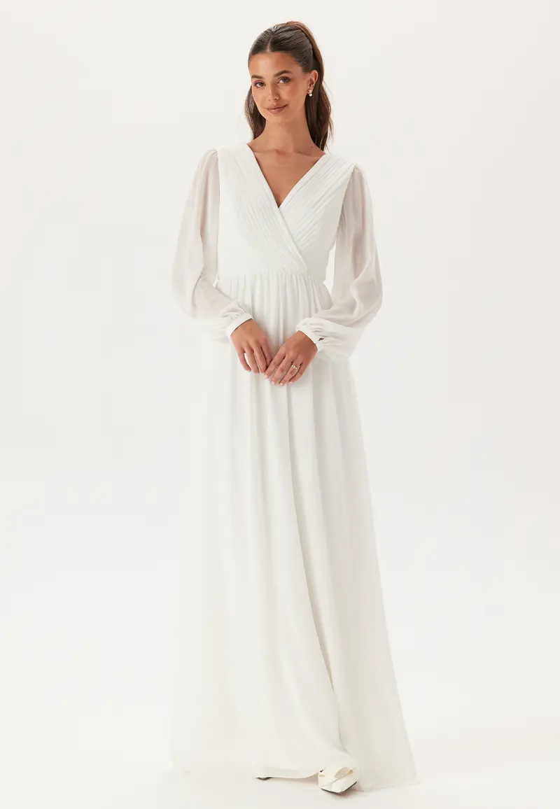 Pleated V-Neck Wedding Gown