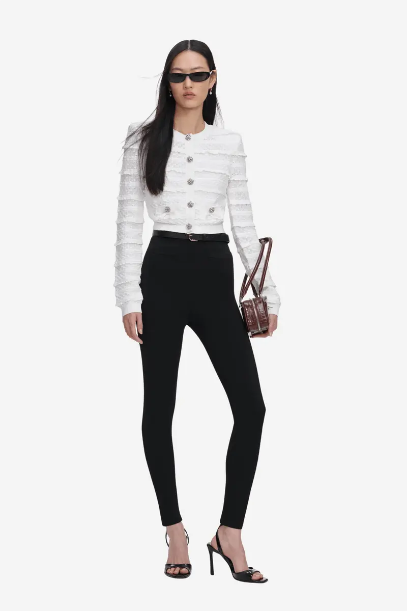 Pointelle Diamante Cardigan White