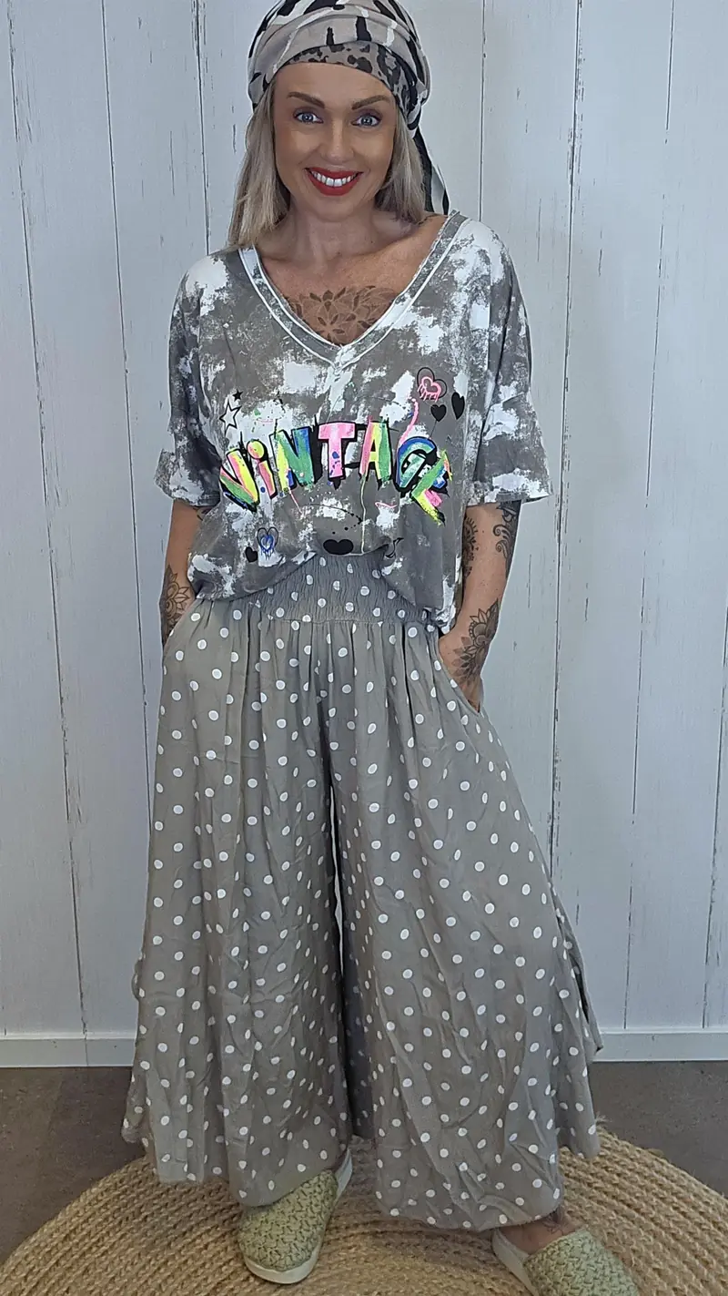 Polka dot bukse taupe