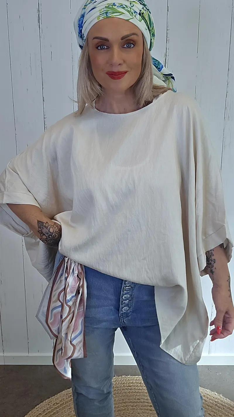 Poncho topp med skjerf beige