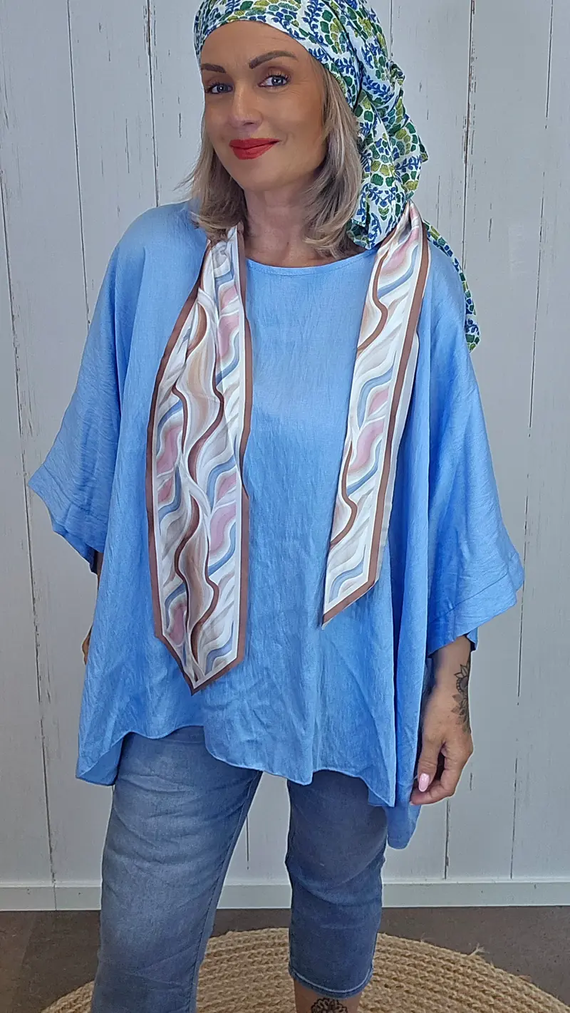 Poncho topp med skjerf blå