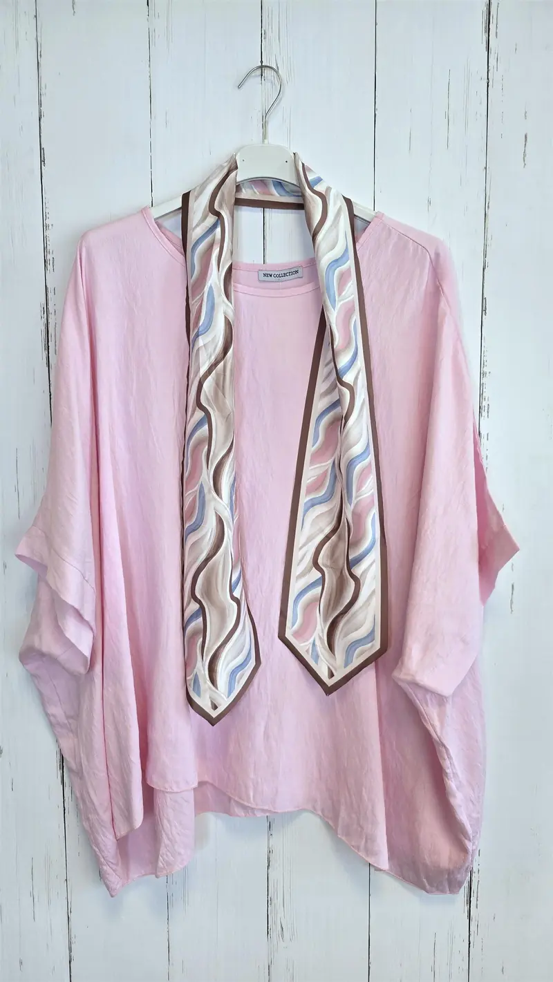Poncho topp med skjerf rosa