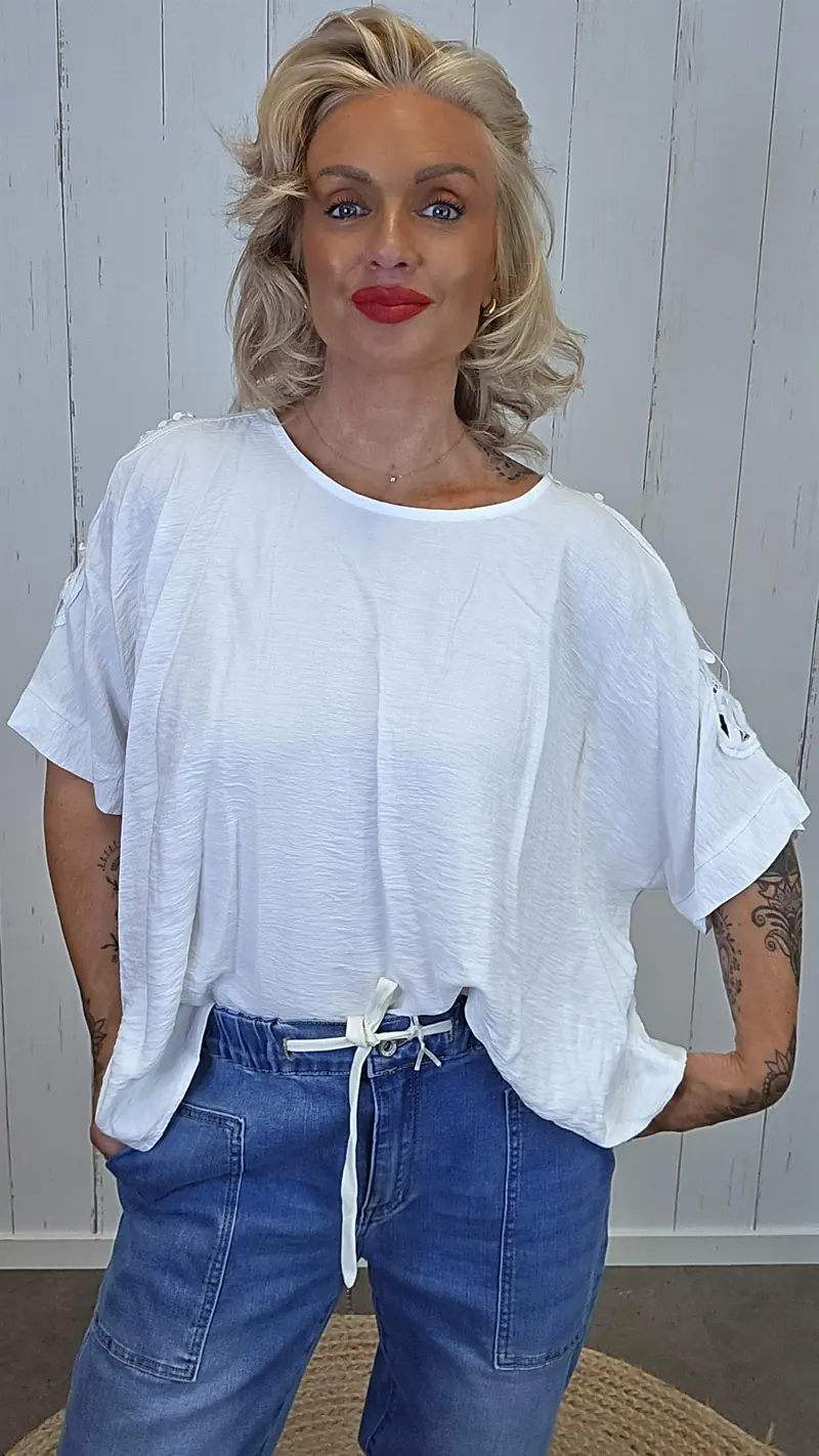 PonchoTopp med Åpne Skuldre hvit