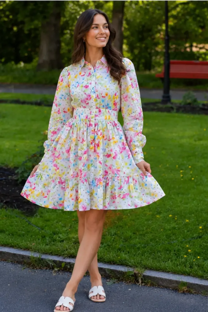 Poplin Button Down Mini Dress Flora