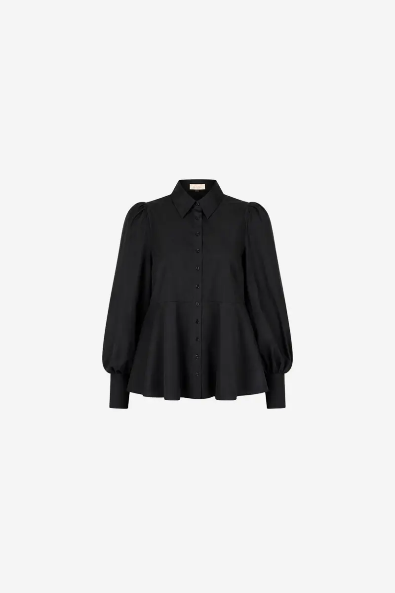 Poplin Peplum Blouse Black