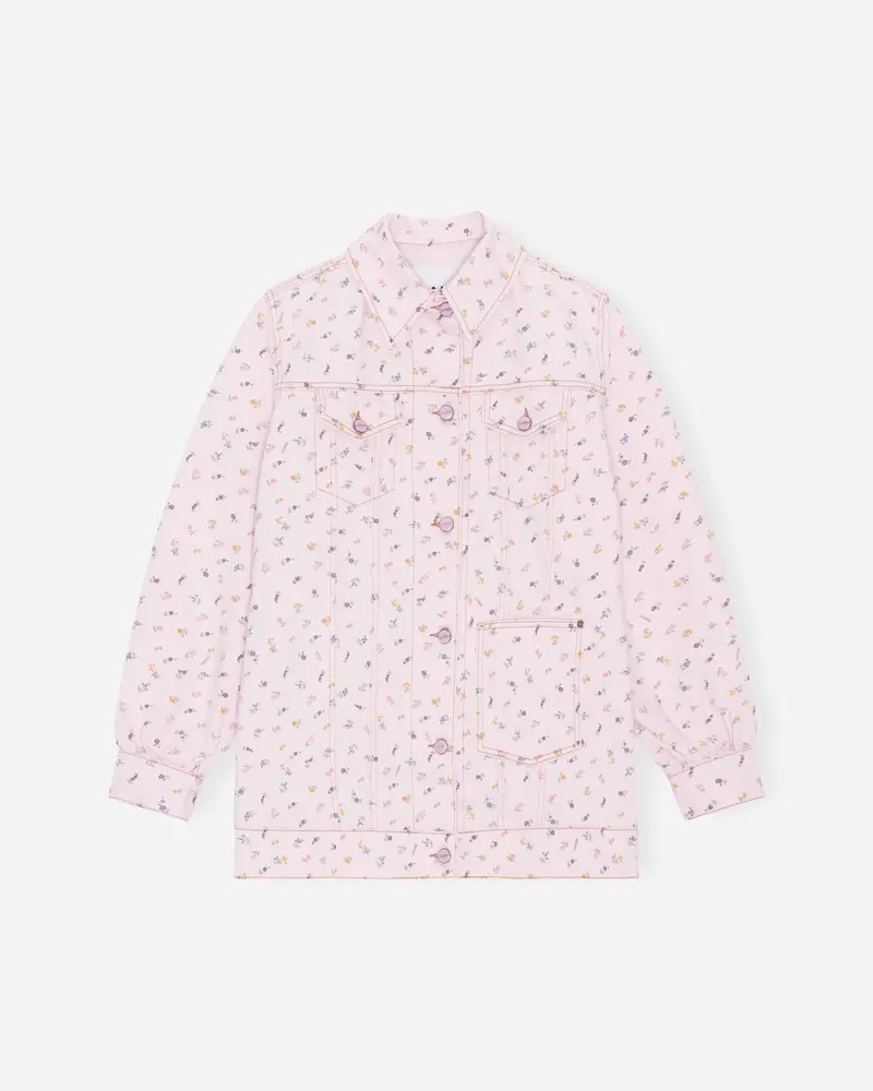 Print Denim Oversized Jacket - Pink Tulle