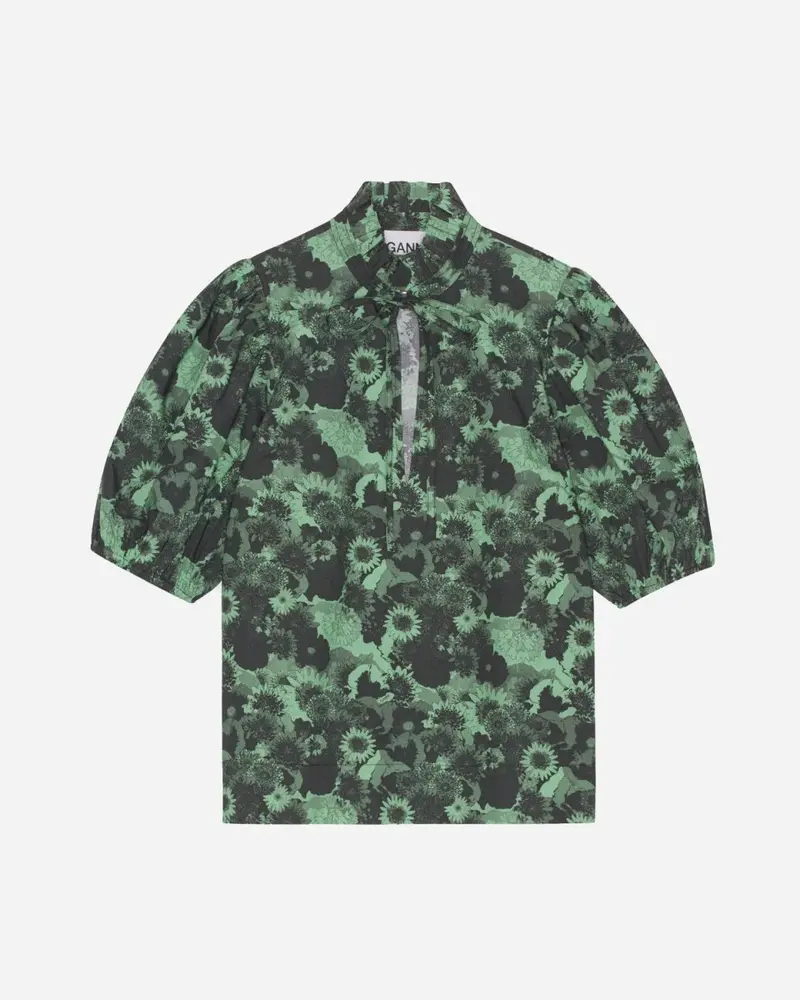 Printed Cotton High Ruffle Collar Blouse - Peapod
