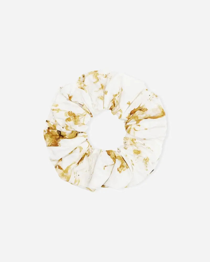 Printed Cotton Poplin Scrunchie - Cognac