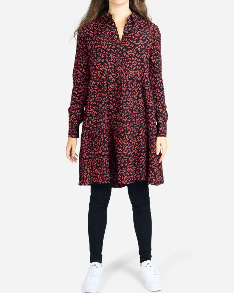 Printed Crepe Layer Dress - Black