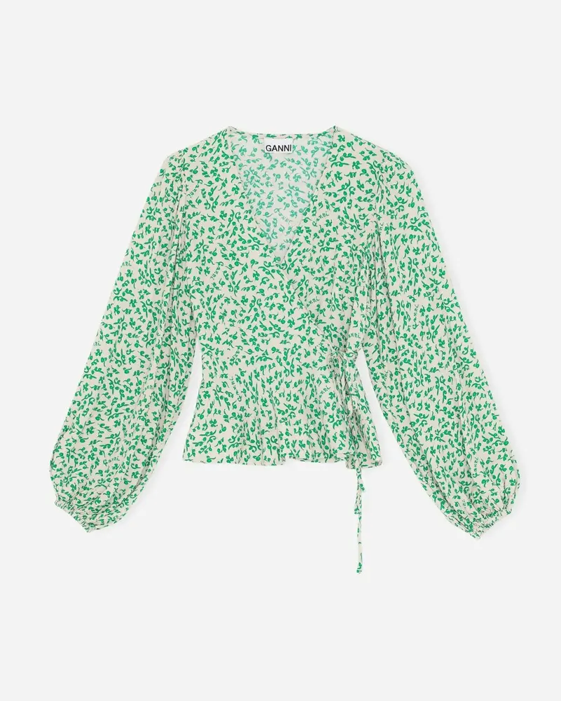 Printed Crepe Wrap Blouse - Tapioca
