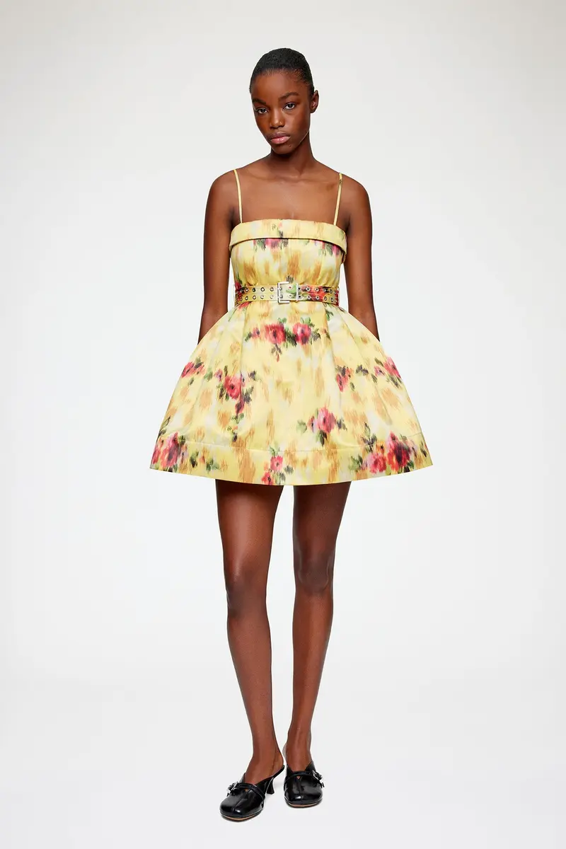 Printed Duchesse Satin Bubble Mini Dress