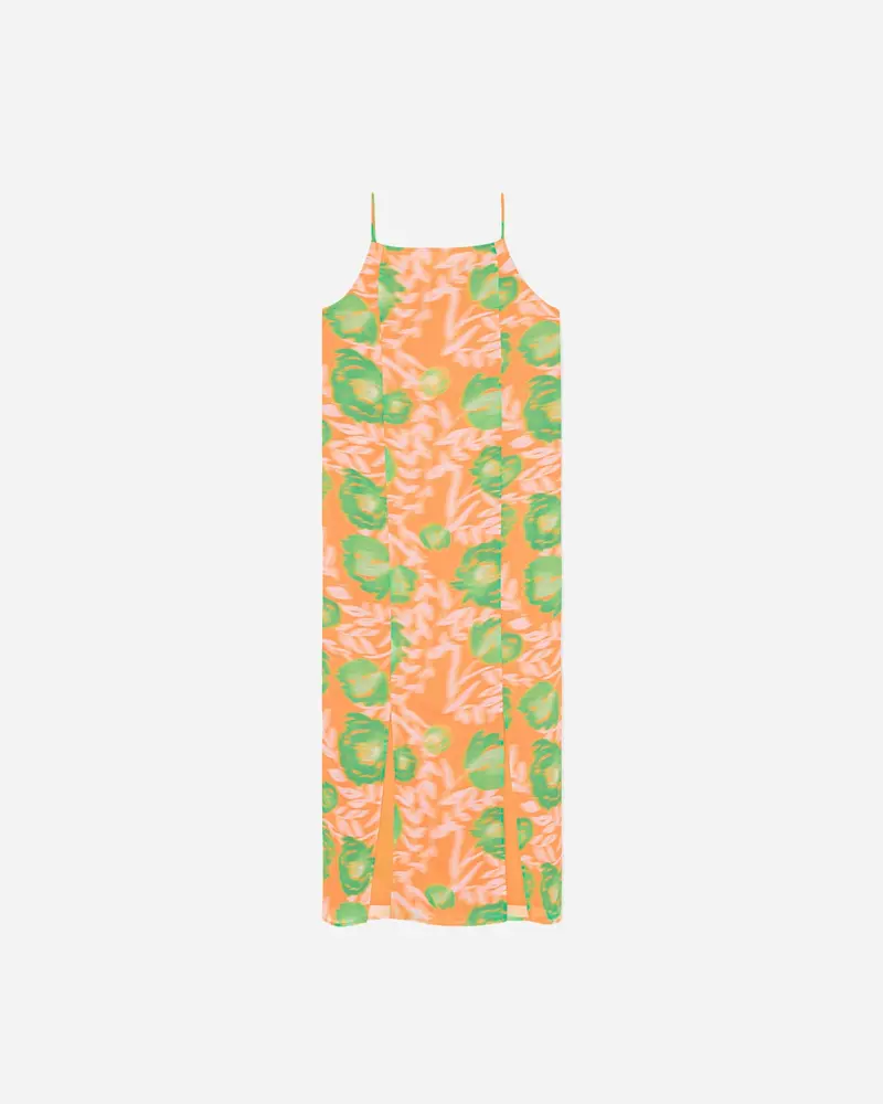Printed Light Crepe Slip Dress - Vibrant Orange