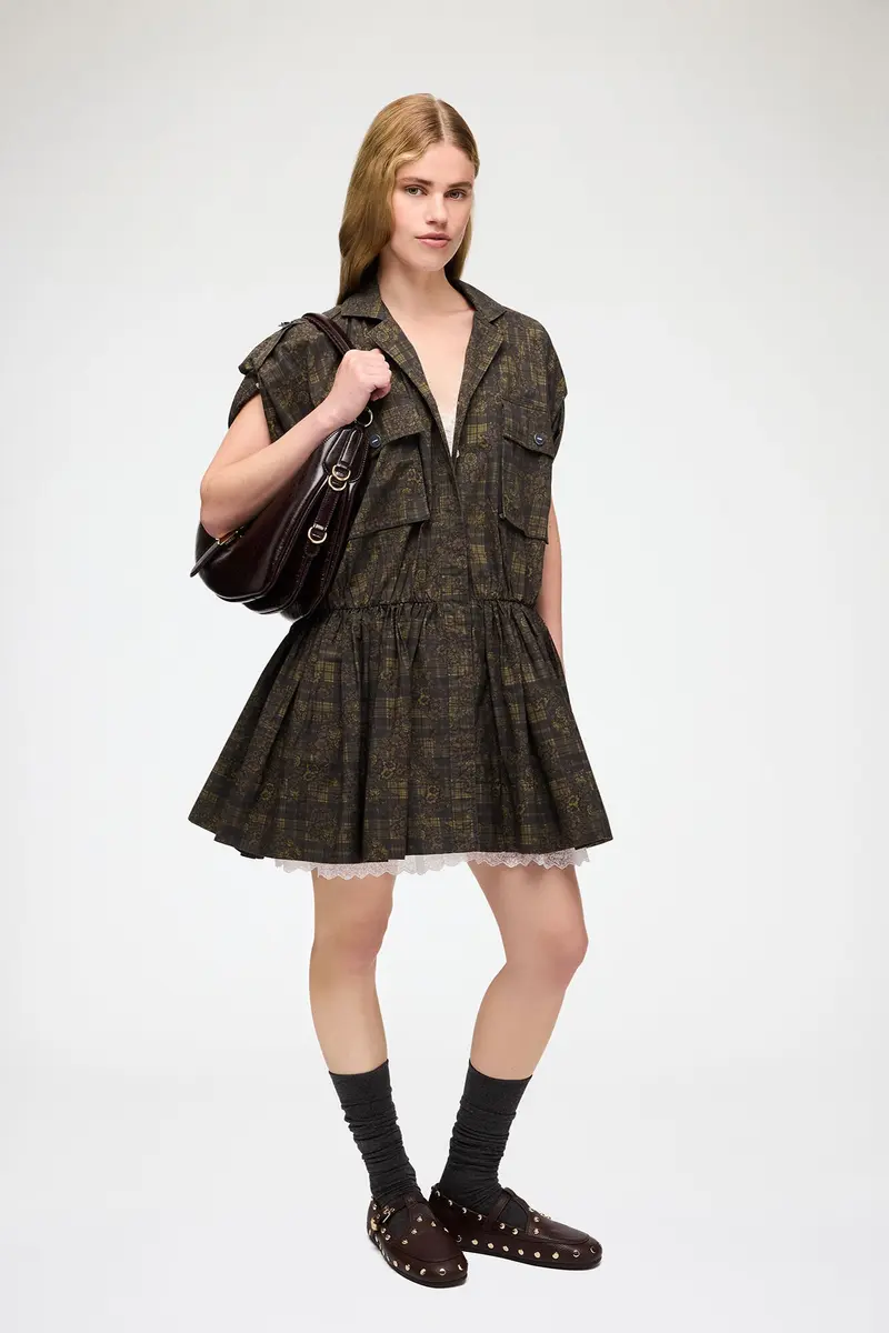 Printed Stretch Cotton Mini Utility Dress