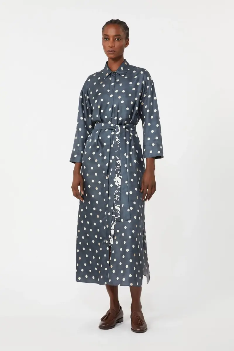 Printed Twill Silk Dress Ultramarine