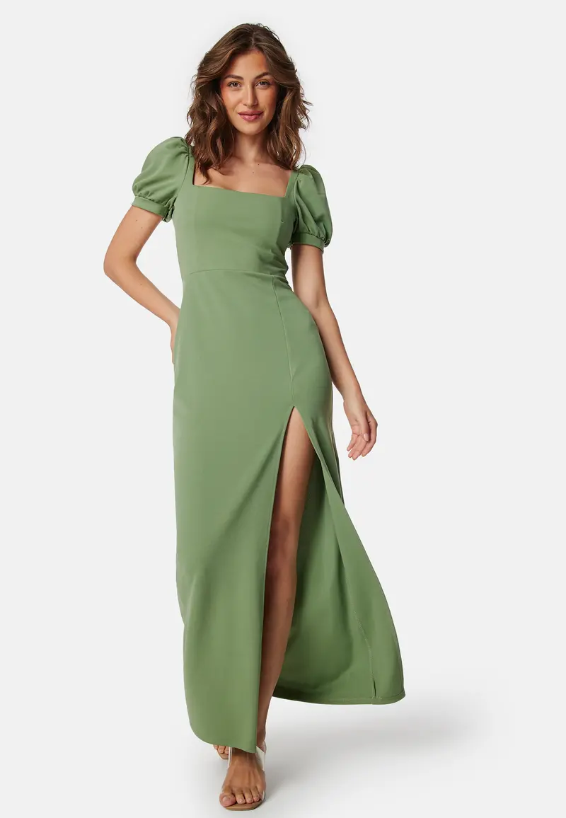 Puff Sleeve Maxi Dress With Split