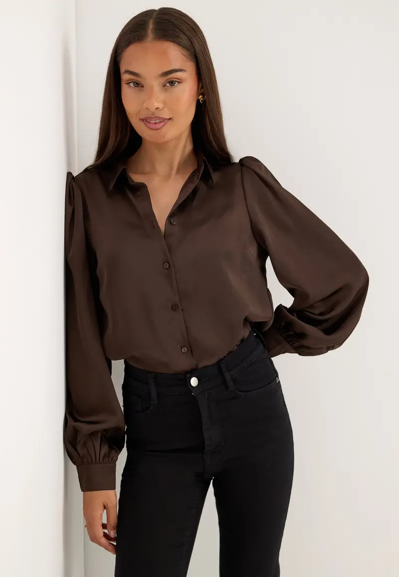 Puff Sleeve Satin Shirt