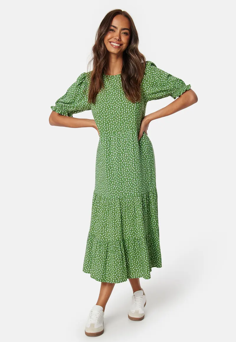 Puff Sleeve Viscose Midi Dress