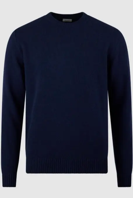 Pullover Knitted Crew Neck Carded Merino Wool Navy