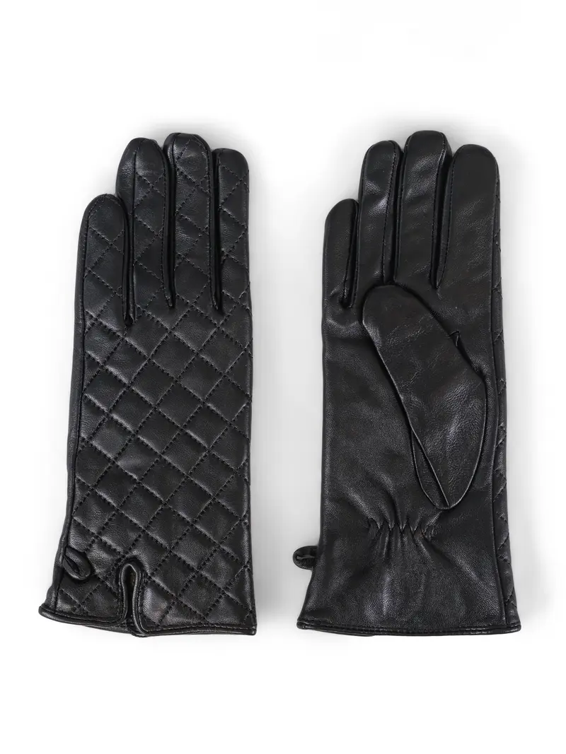 Quilted lamb leather gloves Sort