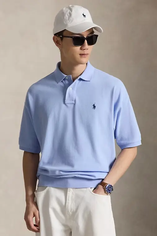Relaxed Fit Mesh Polo Shirt Pebble Blue