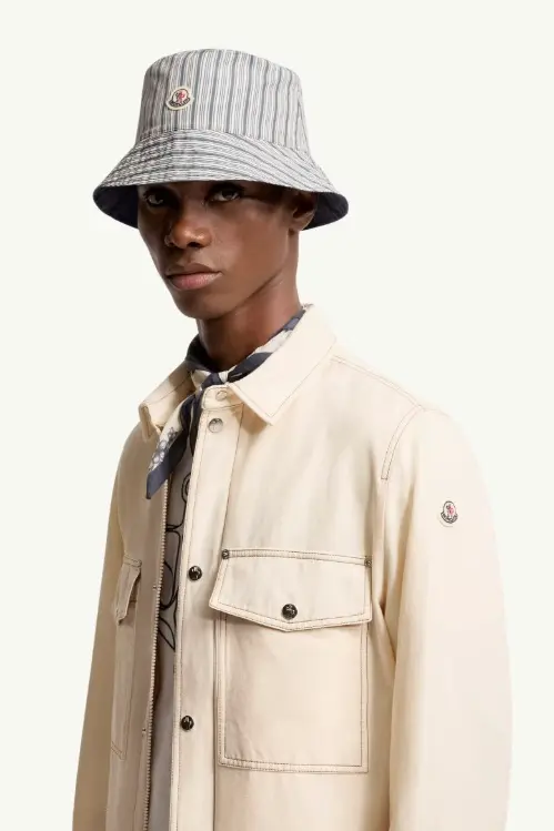 Reversible Striped Cotton Bucket Hat Blue&White
