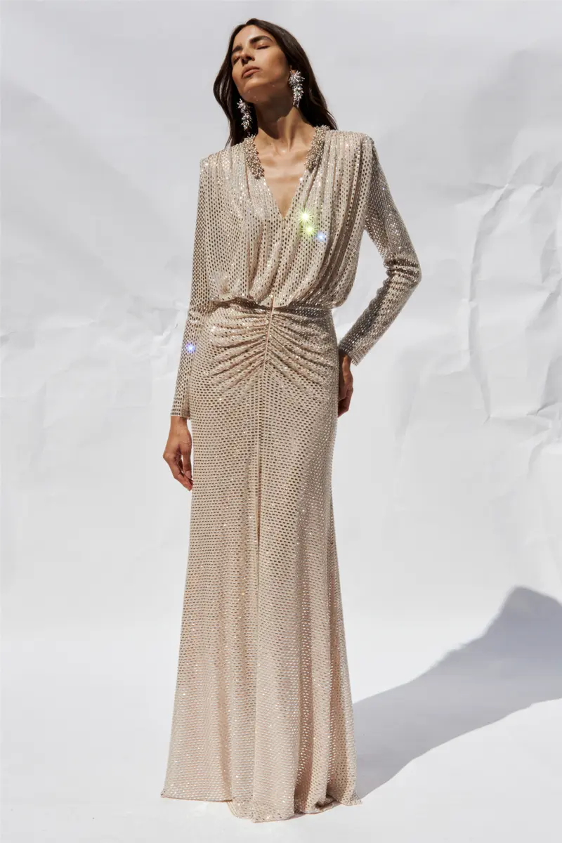 Rhinestone Embellished Maxi Dress Champagne