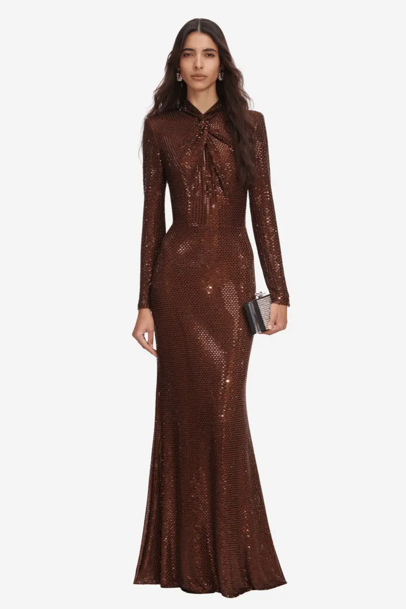 Rhinestone Maxi Dress Brown
