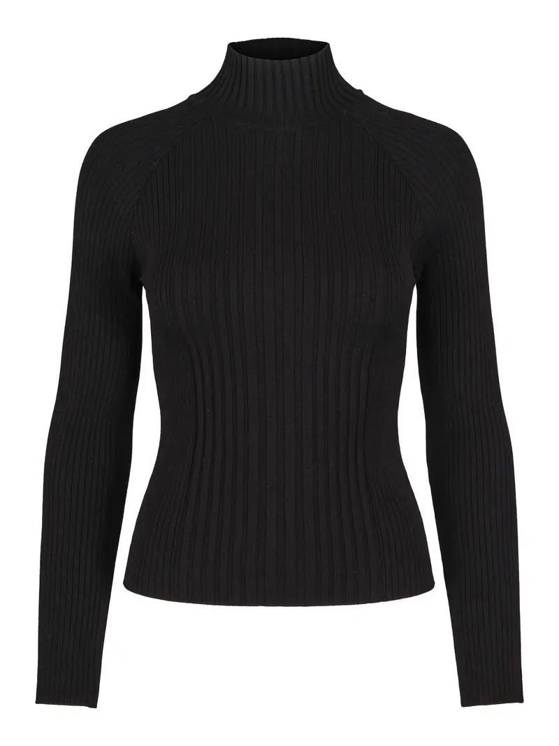 Rib round neck pullover Black