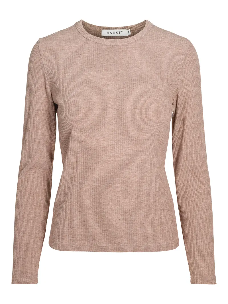 Rib round neck top Taupe Mel.