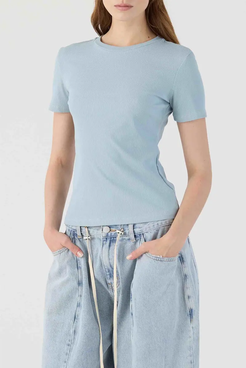 Rib T-Shirt Celeste