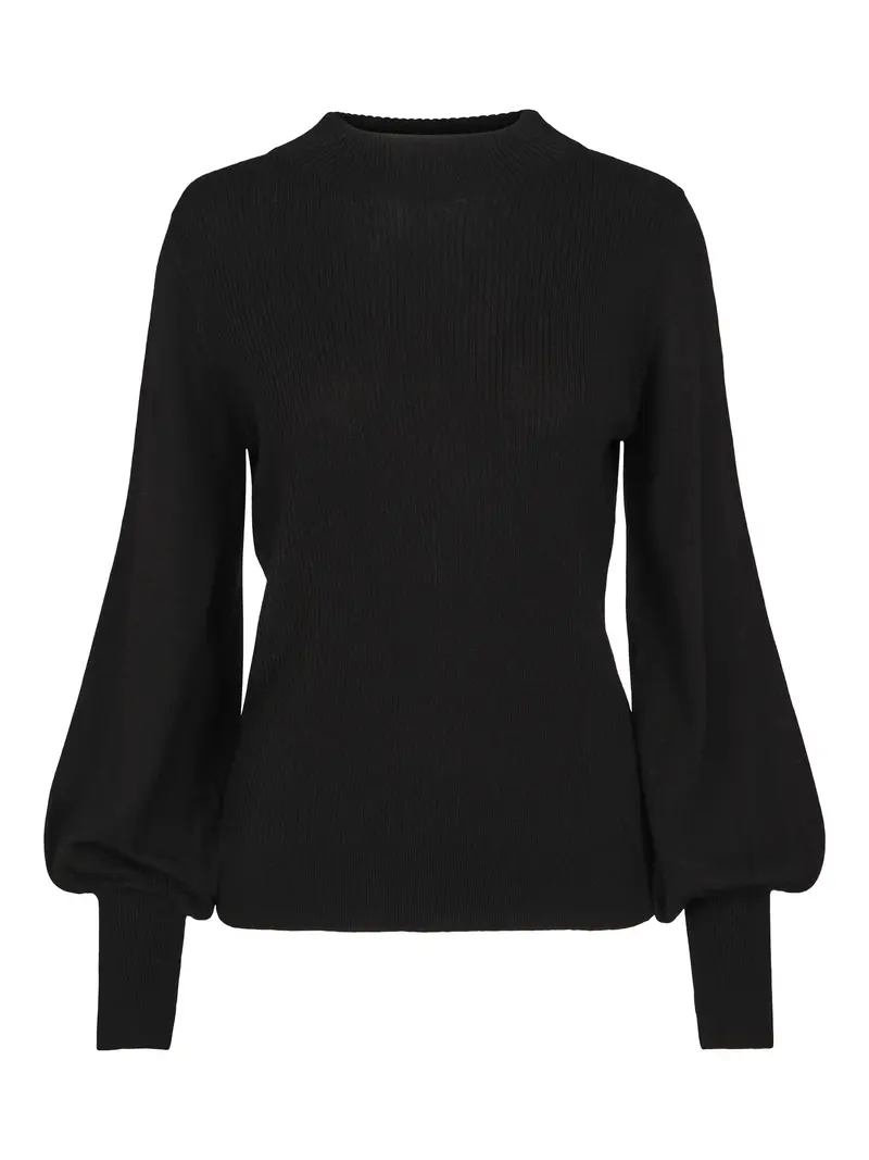 Ribbed merino sleeve pullover Black