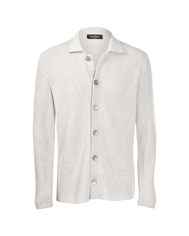 Ribbestrikket Cardigan m/ knapper - Light Grey