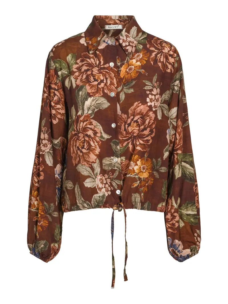 Ribbon printed visc shirt Brun