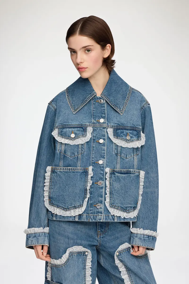 Rigid Denim Lace Jacket Dark Vintage Blue