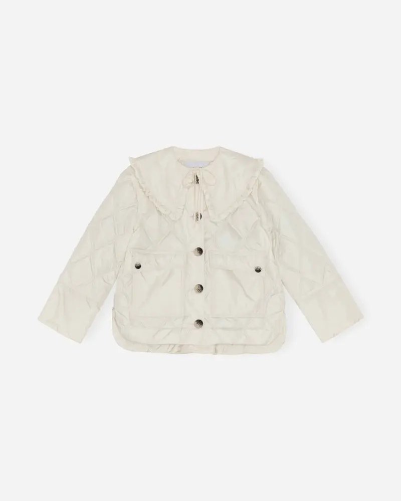 Ripstop Quilt Frill Collar Jacket - Egret