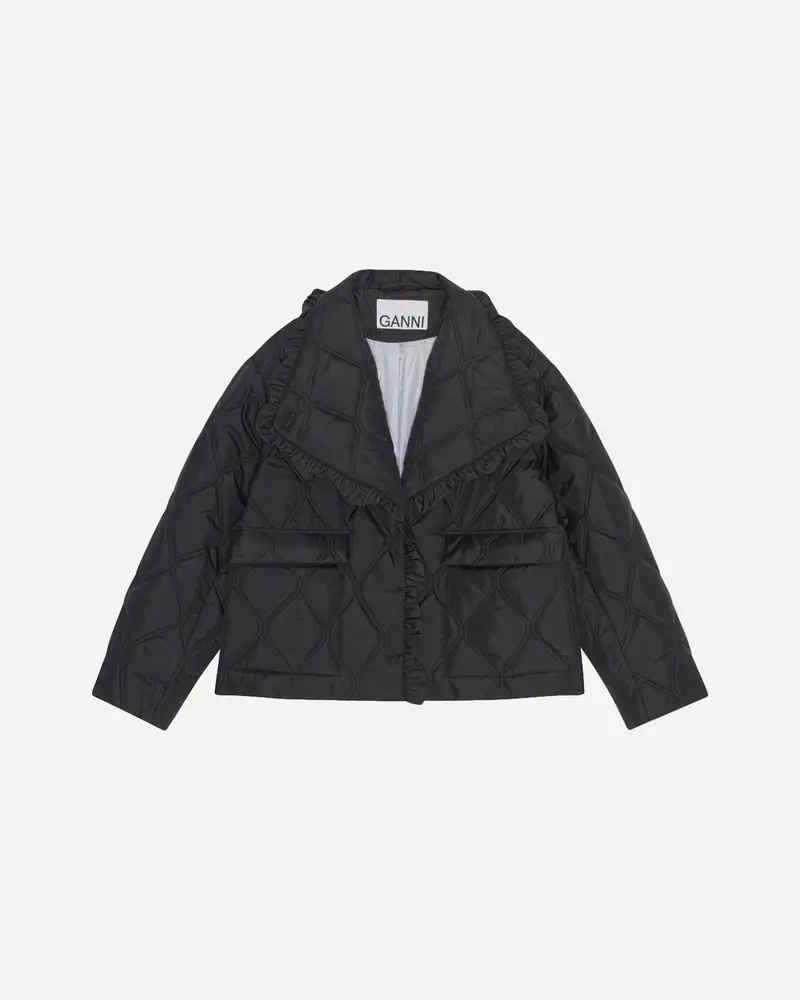 Ripstop Quilt Frill Edge Jacket - Black