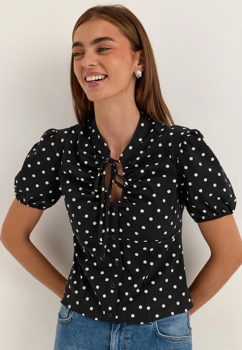 Ruched Keyhole Shirt
