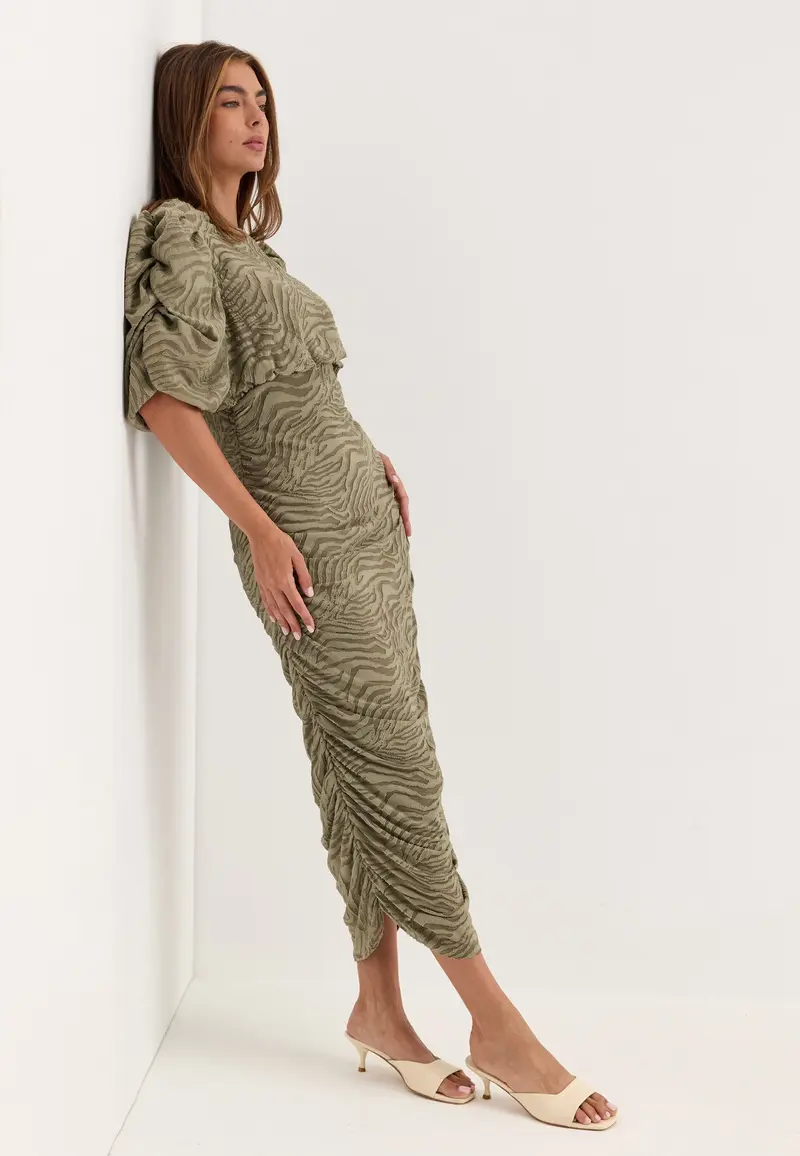Ruched Puff Sleeve Dress