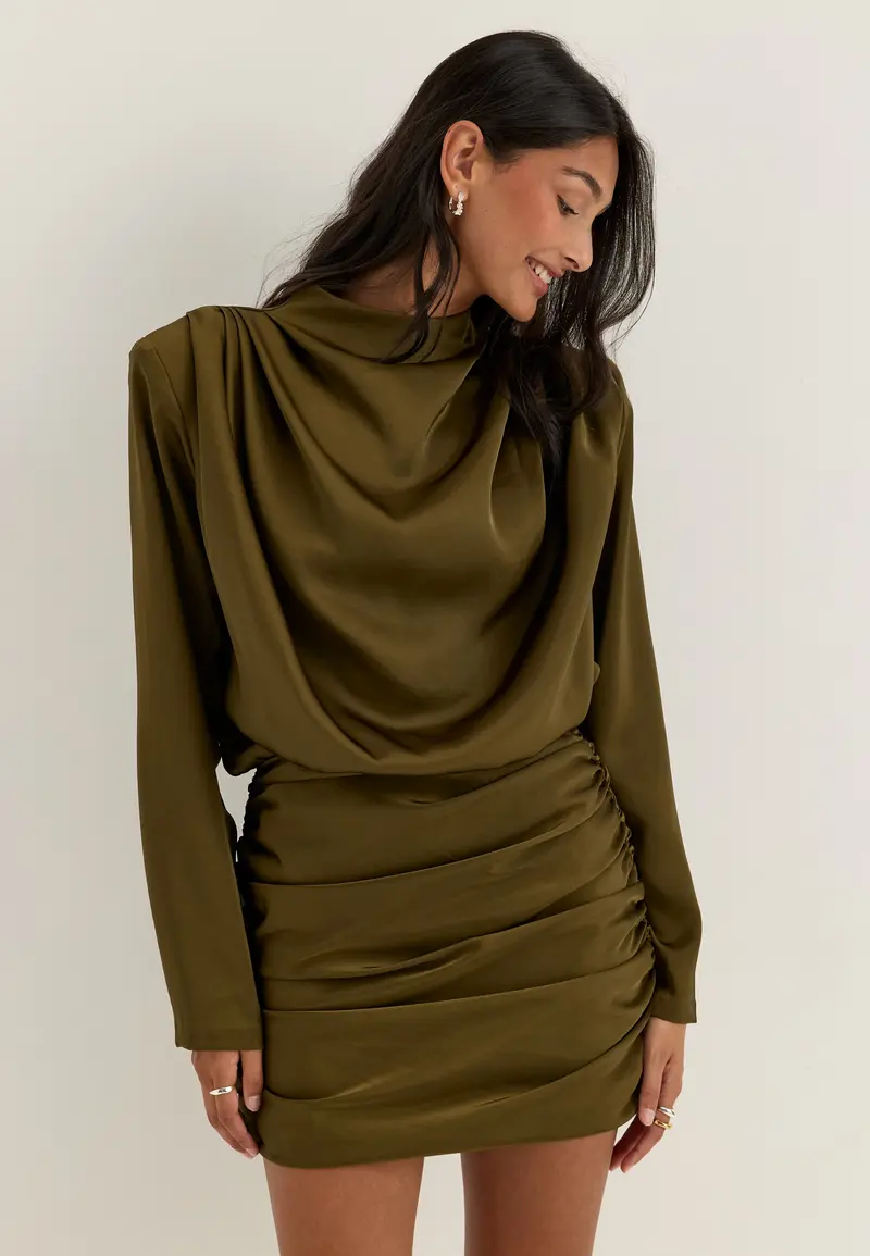 Ruched Satin Mini Dress
