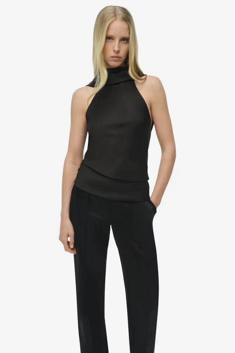 Samira Satin Cape Top Black